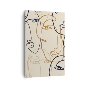Bild auf Leinwand - Leinwandbild - Minimalistische Strichzeichnungen von Gesichtern auf hellem Hintergrund - 80x120cm - Das Porträt wird multipliziert - Moderne Wanddekoration für Wohnzimmer und Schlafzimmer ARTTOR