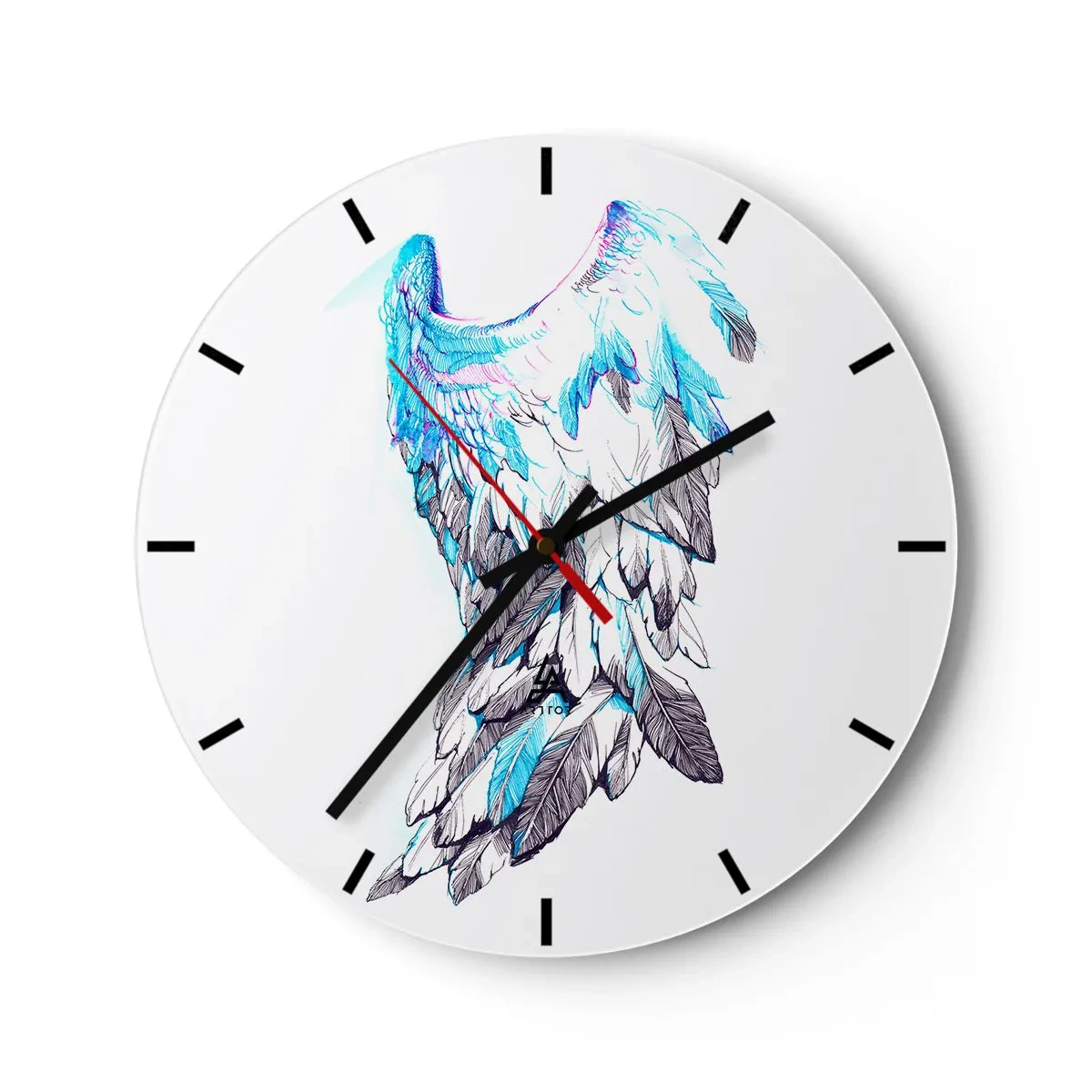Wanduhr - Glasuhr - Künstlerischer Flügel in Blau- und Weißtönen auf weißem Hintergrund - 30x30cm - Ich brauche Flügel - Moderne Wanddekoration für Wohnzimmer, Küche und Schlafzimmer ARTTOR