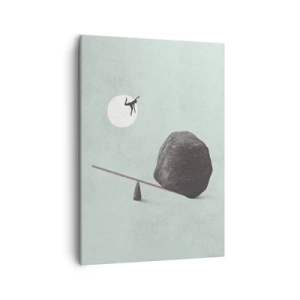 Bild auf Leinwand - Leinwandbild - Eine symbolische Szene mit einer Figur und einem Gleichgewicht vor einem hellen Himmel. - 50x70cm - Erfüllte Träume - Moderne Wanddekoration für Wohnzimmer und Schlafzimmer ARTTOR