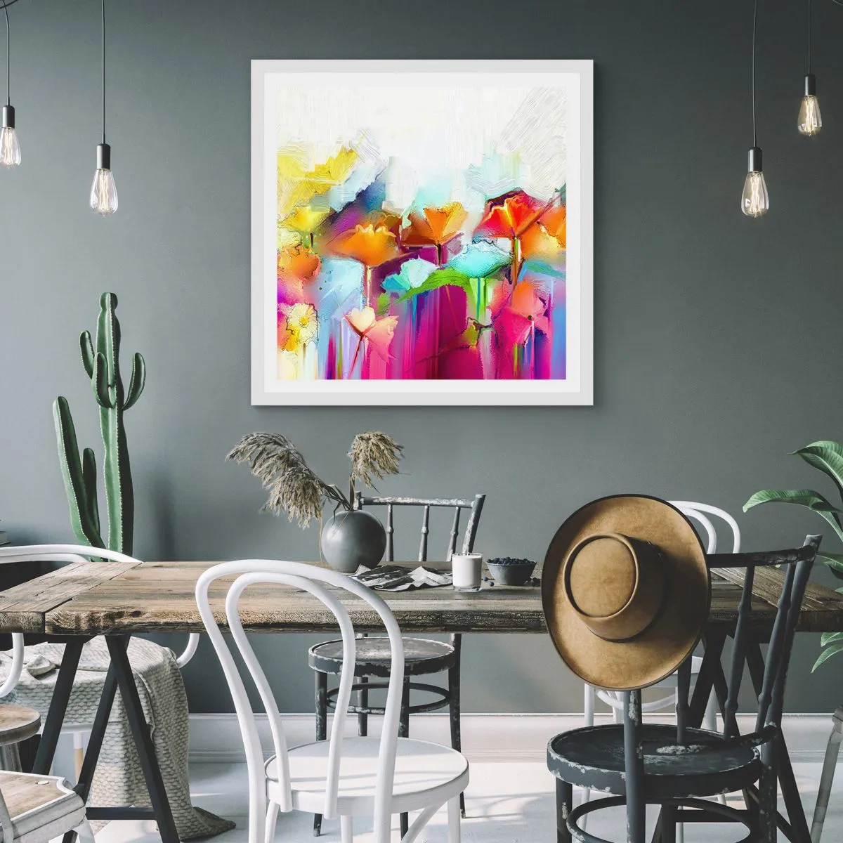 Poster in einem weißen Rahmen - Der Regenbogen ist aufgeblüht - 40x40 cm