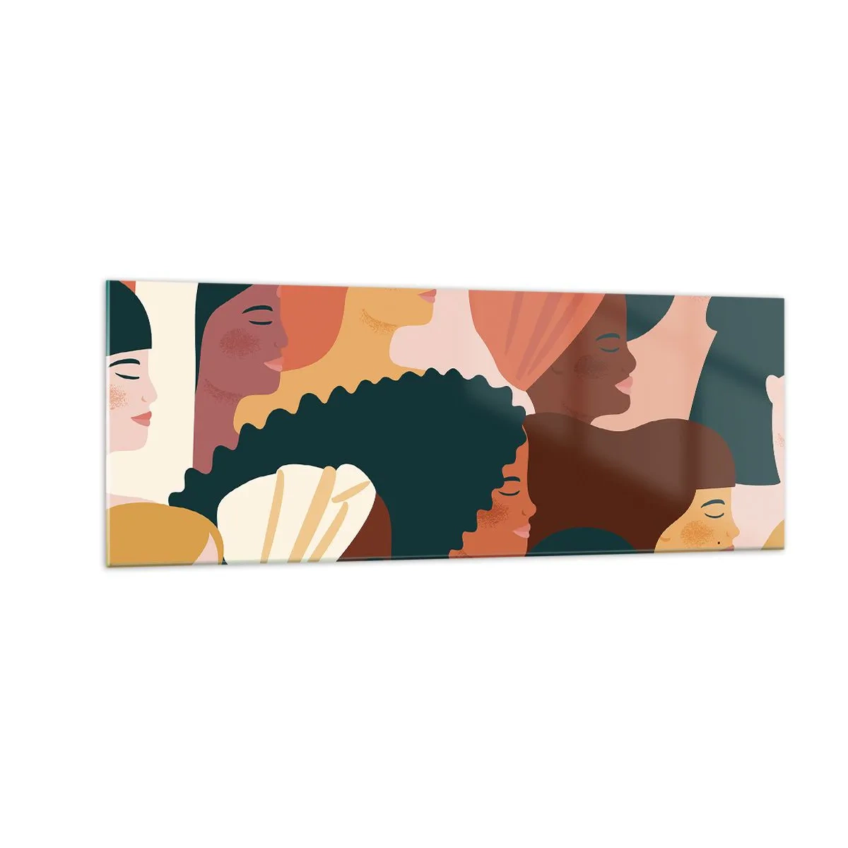 Glasbild - Bild auf glas - Farbenfrohe Frauenprofile in verschiedenen Stilen - 140x50cm - Nur Weiblichkeit - Moderne Wanddekoration für Wohnzimmer und Schlafzimmer ARTTOR