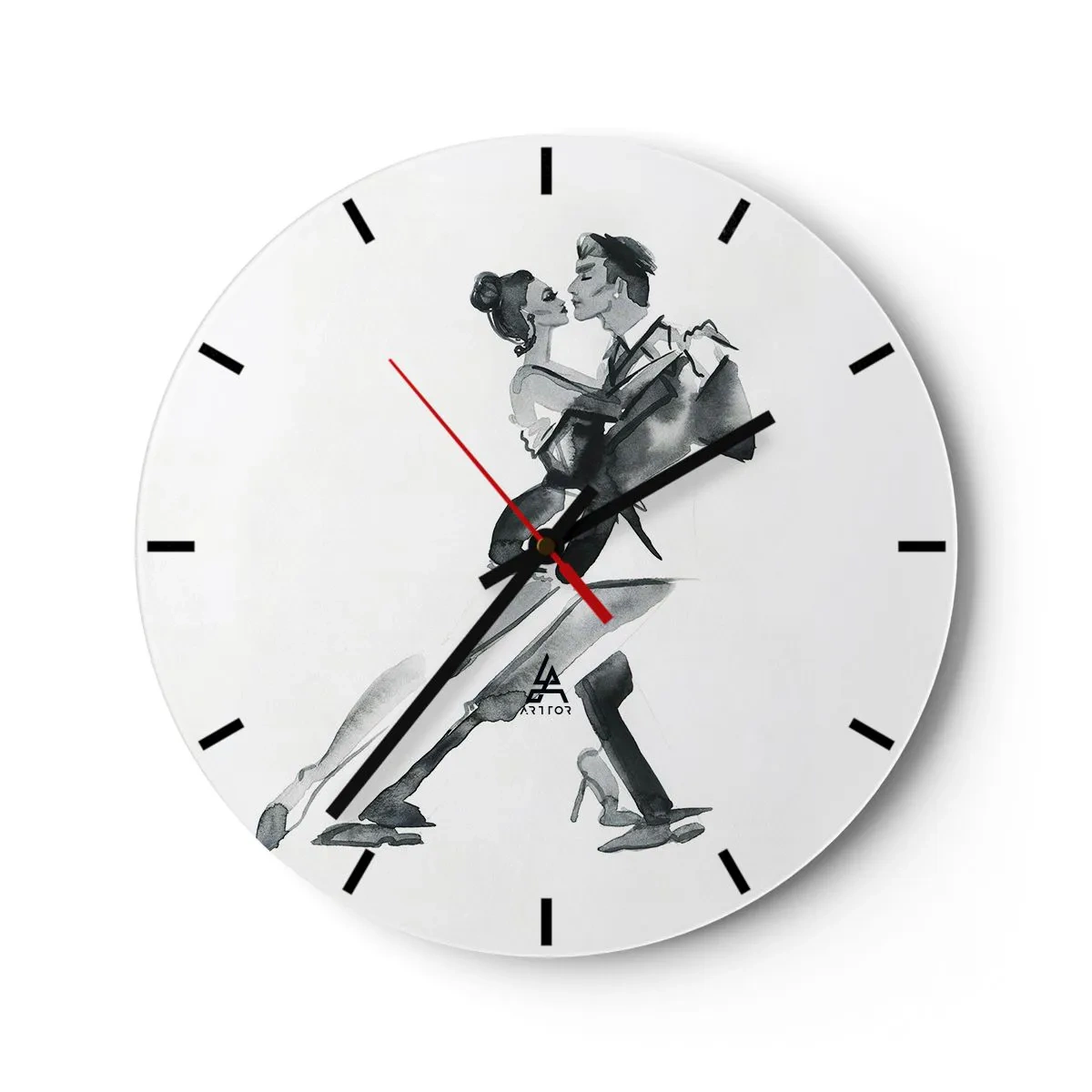 Wanduhr - Glasuhr - Ein tanzendes Paar in eleganter Pose auf weißem Hintergrund - 30x30cm - In einem Schlag - Moderne Wanddekoration für Wohnzimmer, Küche und Schlafzimmer ARTTOR
