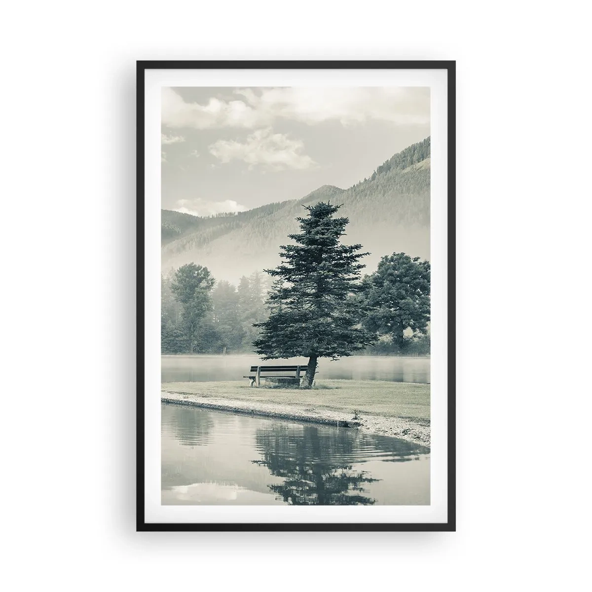 Poster in einem schwarzem Rahmen - Der See schläft noch - 61x91 cm