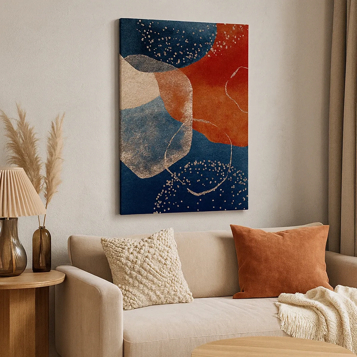 Bild auf Leinwand - Leinwandbild - Abstrakte Formen in Rot- und Blautönen - 50x70cm - Die Leichtigkeit des Seins - Moderne Wanddekoration für Wohnzimmer und Schlafzimmer ARTTOR