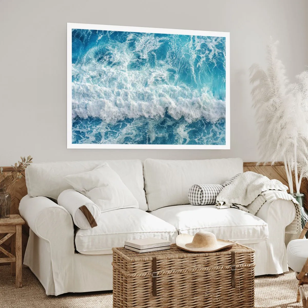 Poster - Dynamische Meereswellen in Blautönen - 100x70cm - Freudig und springend - Moderne Wanddekoration für Wohnzimmer und Schlafzimmer ARTTOR