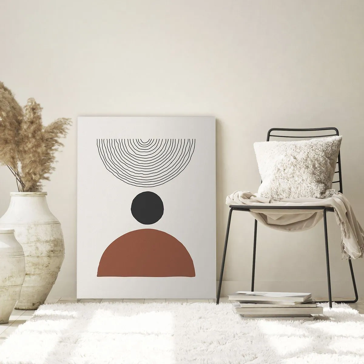 Glasbild - Bild auf glas - Abstrakte geometrische Formen auf hellem Hintergrund - 50x70cm - Das Zentrum der Aufmerksamkeit - Moderne Wanddekoration für Wohnzimmer und Schlafzimmer ARTTOR