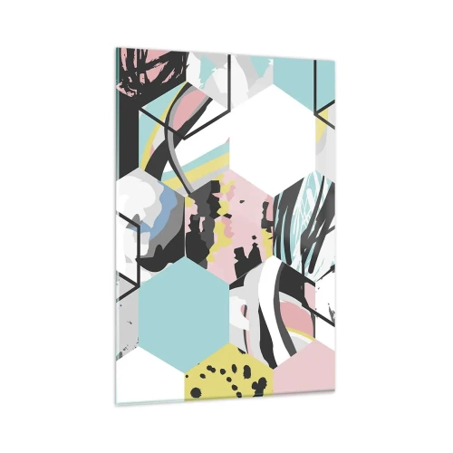 Glasbild - Bild auf glas - Geometrisches Sechseckmuster mit farbenfrohen abstrakten Details - 80x120cm - Sechsecke und Würfel in sechs Farben - Moderne Wanddekoration für Wohnzimmer und Schlafzimmer ARTTOR