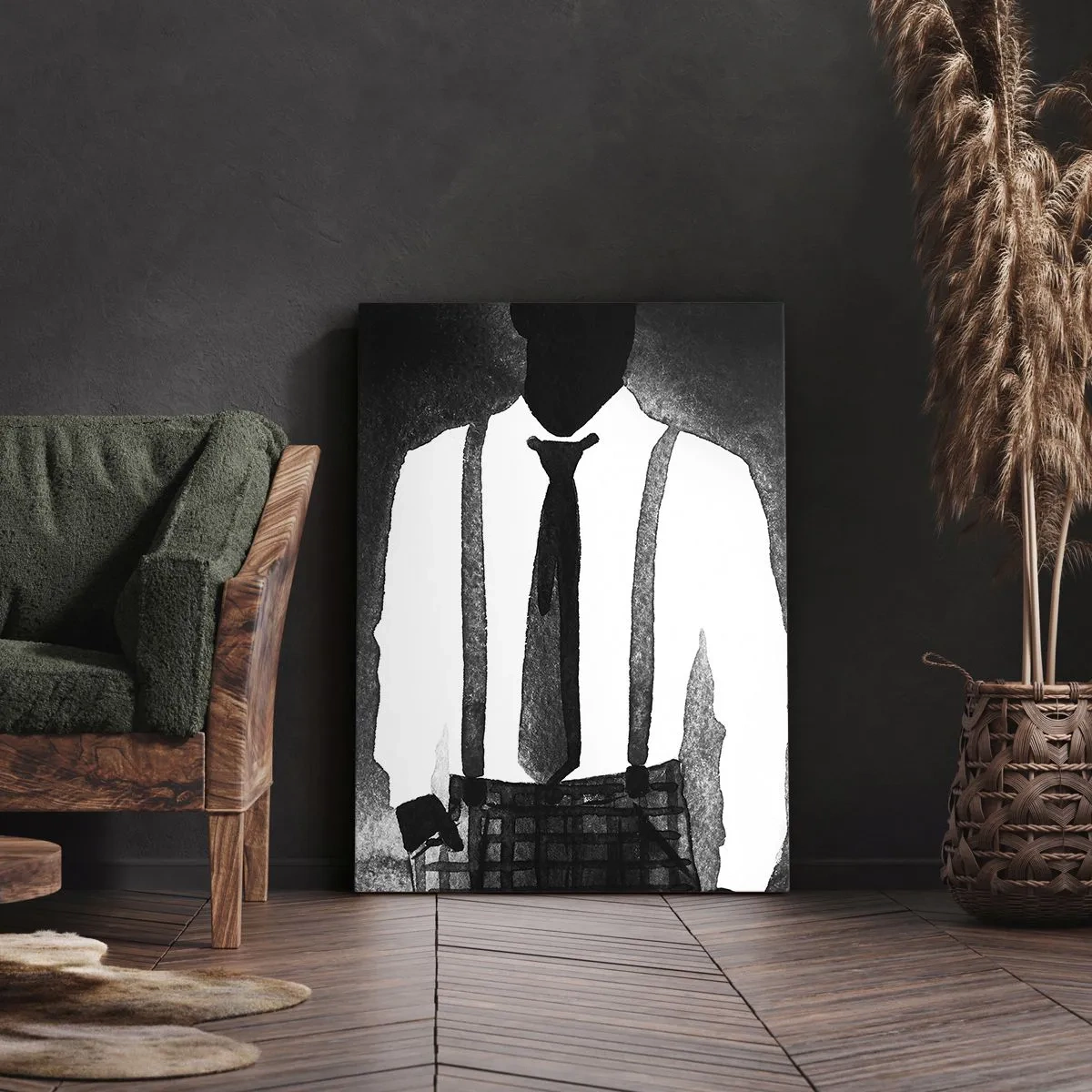 Bild auf Leinwand - Leinwandbild - Charaktere im Noir-Stil, schwarz-weiße Eleganz und Mysterium - 80x120cm - In Noir-Atmosphäre - Moderne Wanddekoration für Wohnzimmer und Schlafzimmer ARTTOR