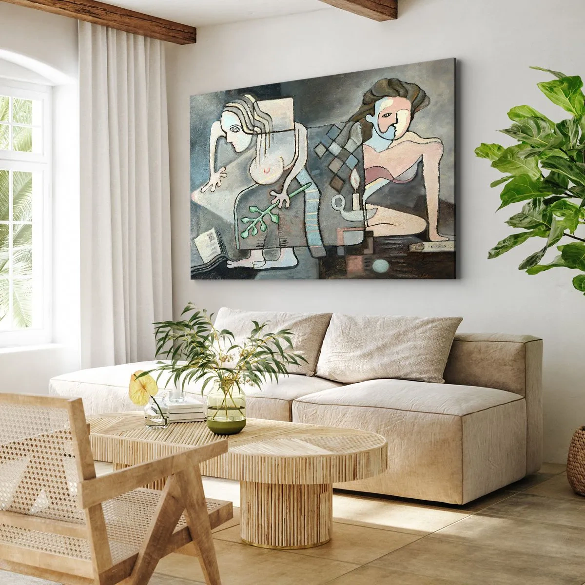 Bild auf Leinwand - Leinwandbild - Abstrakte Figuren in einer symbolischen Komposition mit tiefer Bedeutung - 100x70cm - Mosaik aus Geist und Materie - Moderne Wanddekoration für Wohnzimmer und Schlafzimmer ARTTOR
