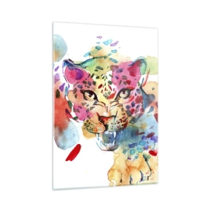 Glasbild - Bild auf glas - Buntes Aquarellporträt eines Leoparden - 50x70cm - Die Schöne und das Biest - Moderne Wanddekoration für Wohnzimmer und Schlafzimmer ARTTOR