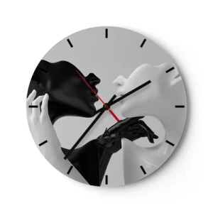 Wanduhr - Glasuhr - Ein schwarz-weißes Paar Gesichter und Hände in Nahaufnahme. - 30x30cm - Anziehung - Begierde - Moderne Wanddekoration für Wohnzimmer, Küche und Schlafzimmer ARTTOR