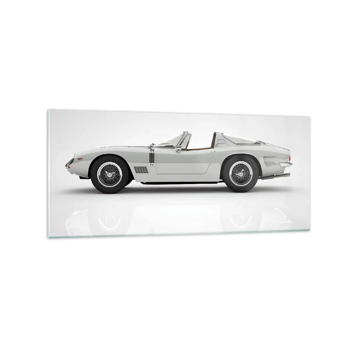 Glasbild - Bild auf glas - Klassisches weißes Cabrio auf hellem Hintergrund - 120x50cm - Spaß versprochen - Moderne Wanddekoration für Wohnzimmer und Schlafzimmer ARTTOR