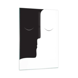 Glasbild - Bild auf glas - Minimalistische schwarz-weiße Gesichter bilden eine Einheit - 50x70cm - Einheit der Gegensätze - Moderne Wanddekoration für Wohnzimmer und Schlafzimmer ARTTOR