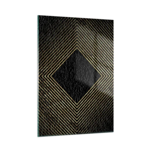Glasbild - Bild auf glas - Goldener Diamant mit geometrischen Linien auf schwarzem Hintergrund - 50x70cm - Geometrie im glamourösen Stil - Moderne Wanddekoration für Wohnzimmer und Schlafzimmer ARTTOR