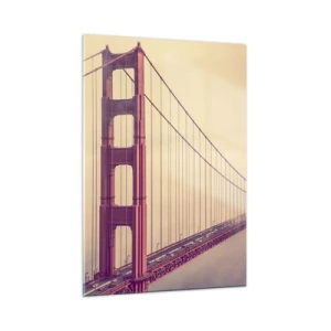 Glasbild - Bild auf glas - San Franciscos Golden Gate Bridge in einer nebligen Landschaft - 50x70cm - Zwischen Himmel und Erde - Moderne Wanddekoration für Wohnzimmer und Schlafzimmer ARTTOR