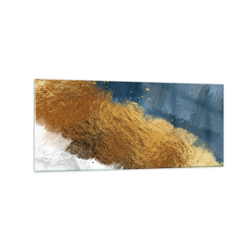 Glasbild - Bild auf glas - Eine abstrakte Komposition in Gold-, Blau- und Weißtönen. - 120x50cm - Farben des Sommers - Moderne Wanddekoration für Wohnzimmer und Schlafzimmer ARTTOR