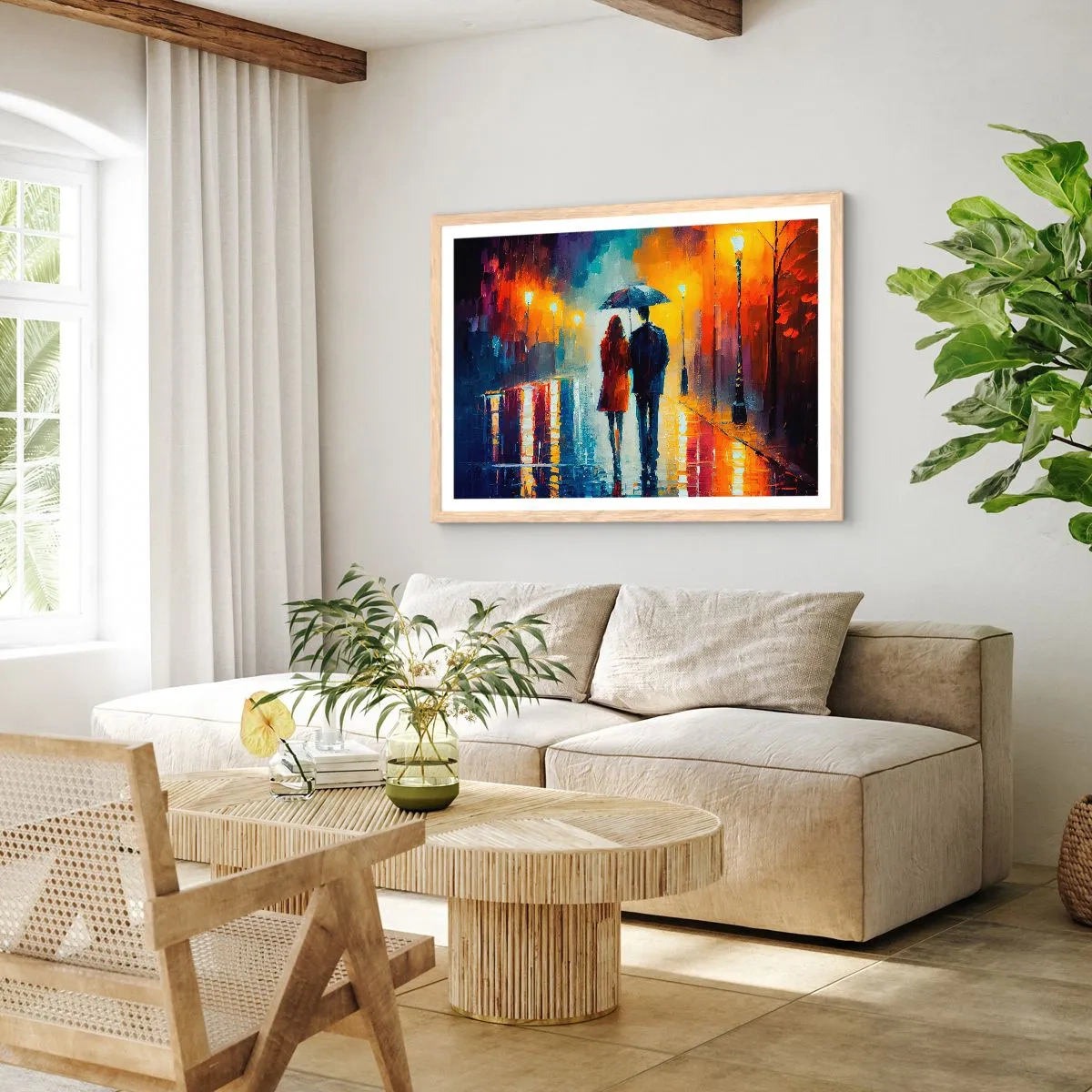 Poster in einem Rahmen aus heller Eiche - Gemeinsam – eine bunte Nacht - 91x61 cm