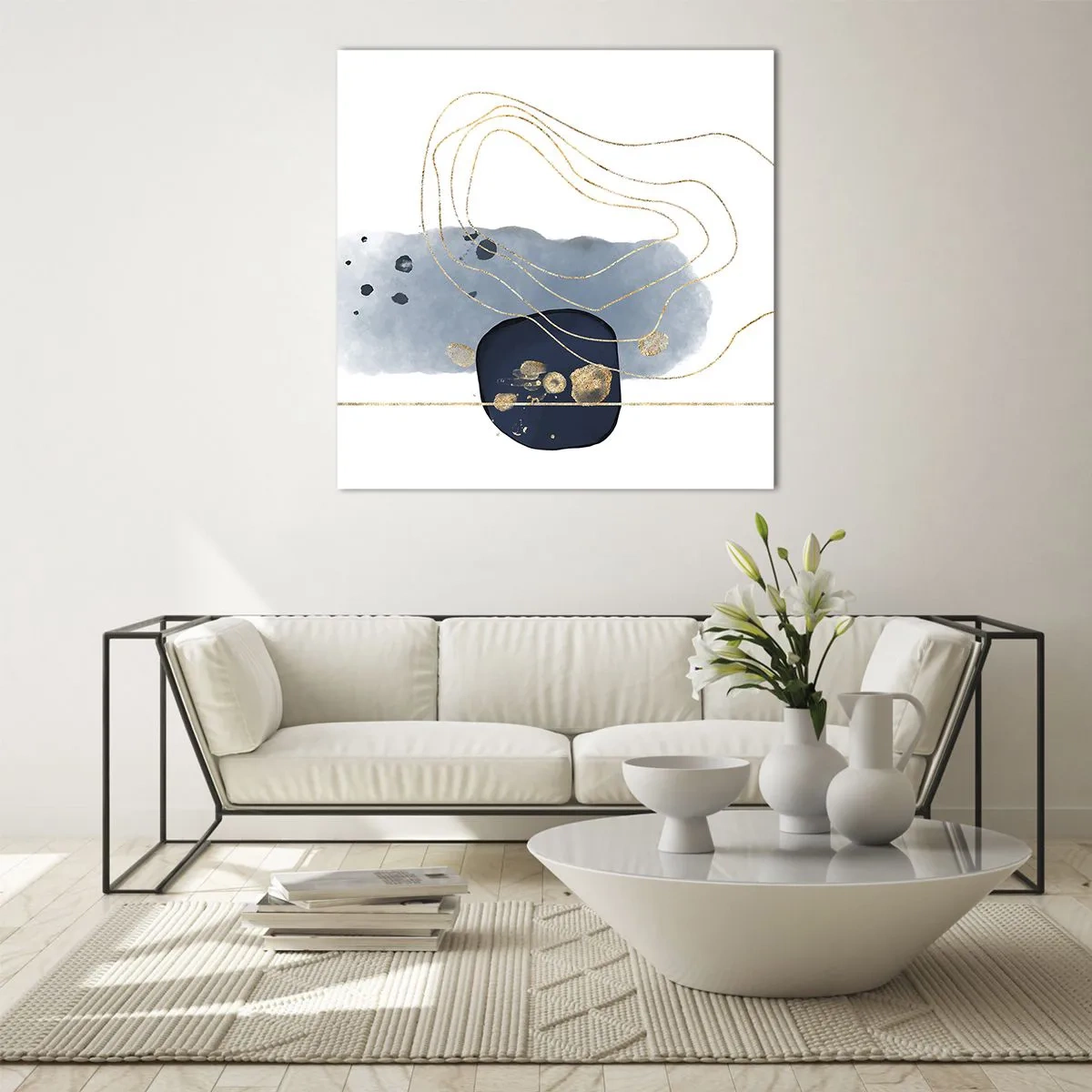Glasbild - Bild auf glas - Blau-goldene Fantasie - 40x40 cm