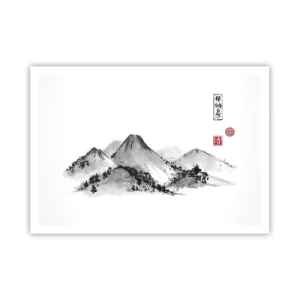 Poster - Traditionelle Berglandschaft im Stil der japanischen Tuschemalerei - 100x70cm - Unendliche Fernen - Moderne Wanddekoration für Wohnzimmer und Schlafzimmer ARTTOR