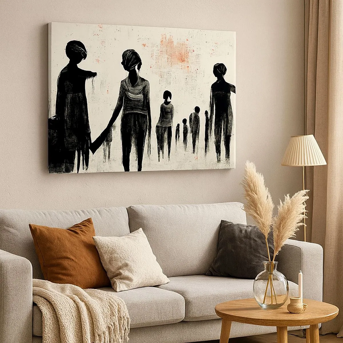 Bild auf Leinwand - Leinwandbild - Figuren in monochromer Komposition vor hellem Hintergrund - 70x50cm - Gegen die Einsamkeit - Moderne Wanddekoration für Wohnzimmer und Schlafzimmer ARTTOR