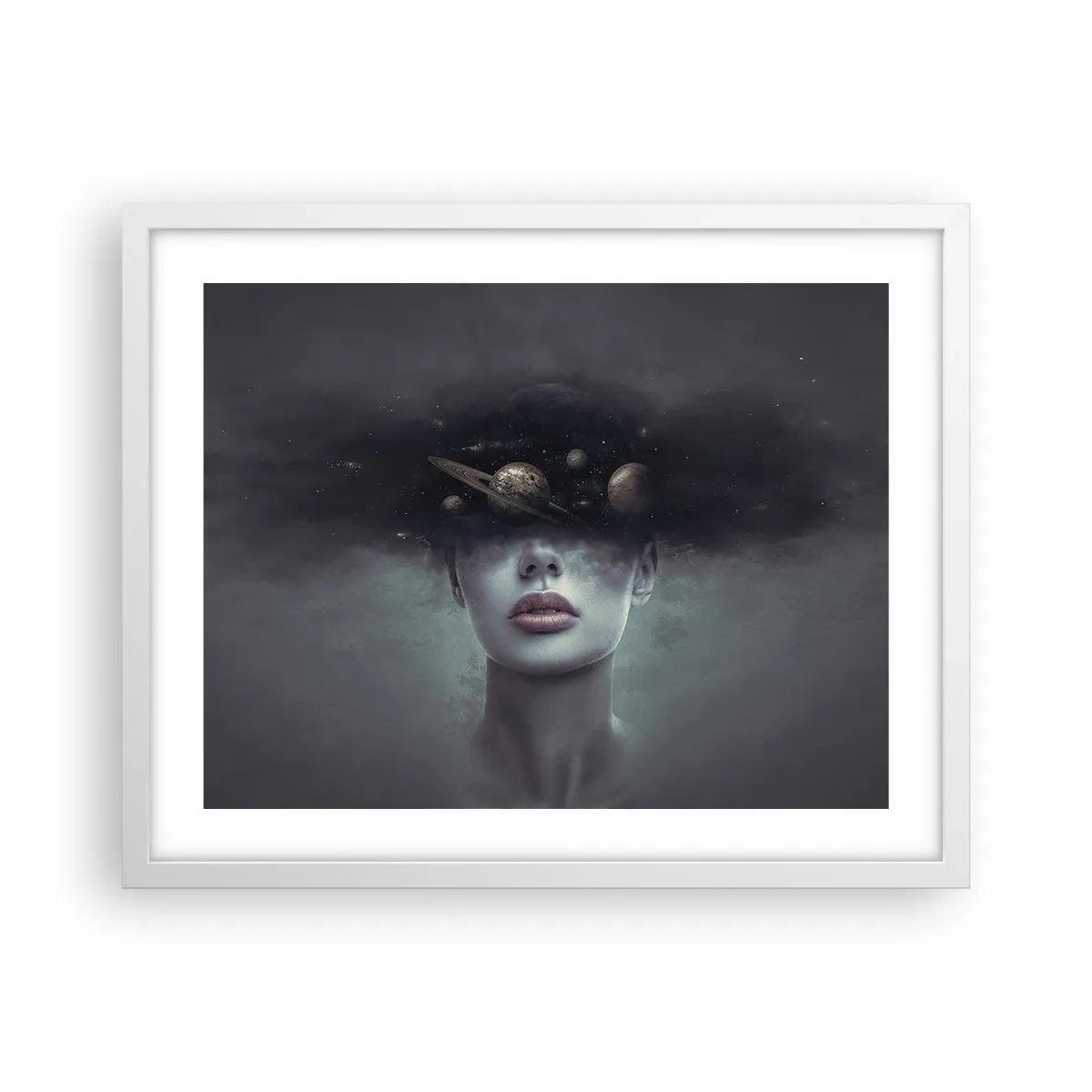 Poster in einem weißen Rahmen - Und die Planeten spielen verrückt ... - 50x40 cm