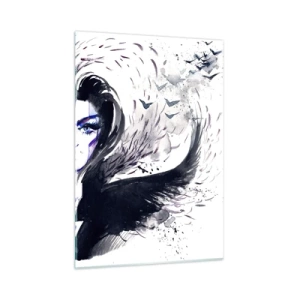 Glasbild - Bild auf glas - Abstraktes Porträt mit dynamischen Elementen und Schwarz - 50x70cm - Dämonisch und schön - Moderne Wanddekoration für Wohnzimmer und Schlafzimmer ARTTOR