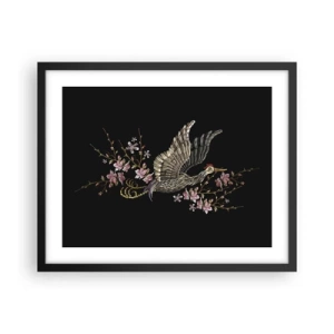 Poster in einem schwarzem Rahmen - Exotischer gestickter Vogel - 50x40 cm