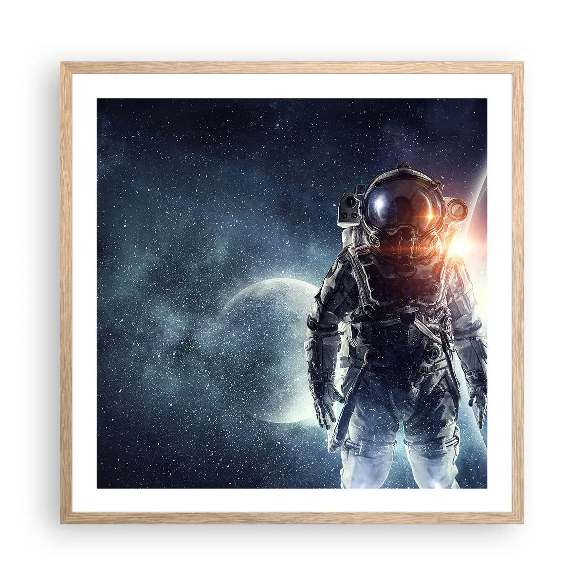 Poster in einem Rahmen aus heller Eiche - Weltraumabenteuer - 60x60 cm