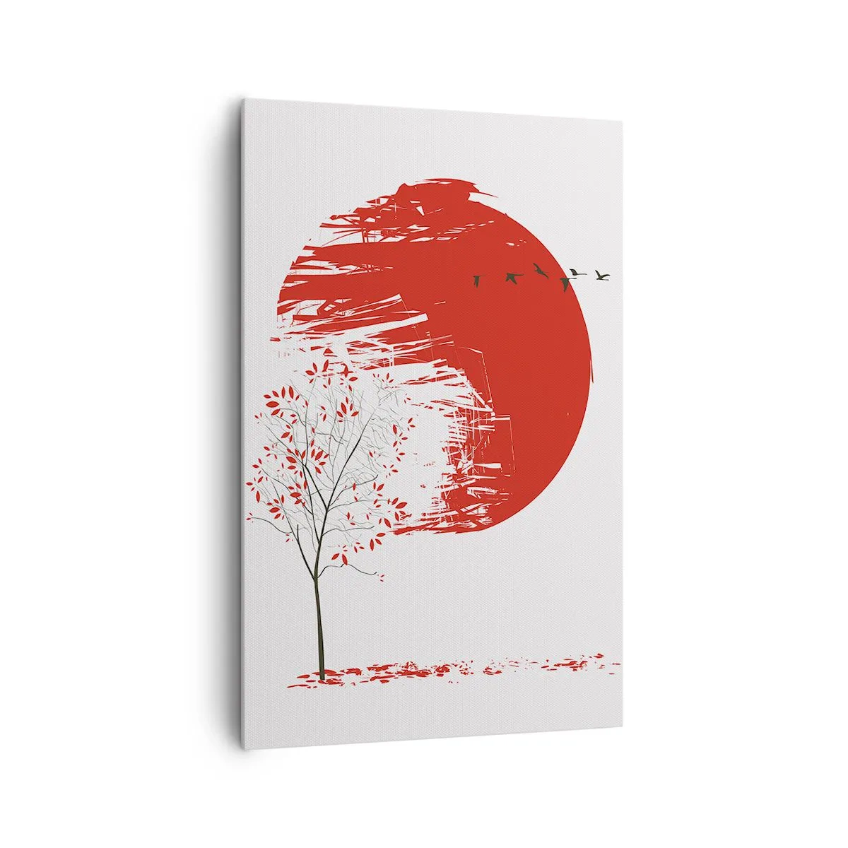Bild auf Leinwand - Leinwandbild - Roter Kreis und Baum im japanischen Stil - 80x120cm - Kennst du dieses Land? - Moderne Wanddekoration für Wohnzimmer und Schlafzimmer ARTTOR