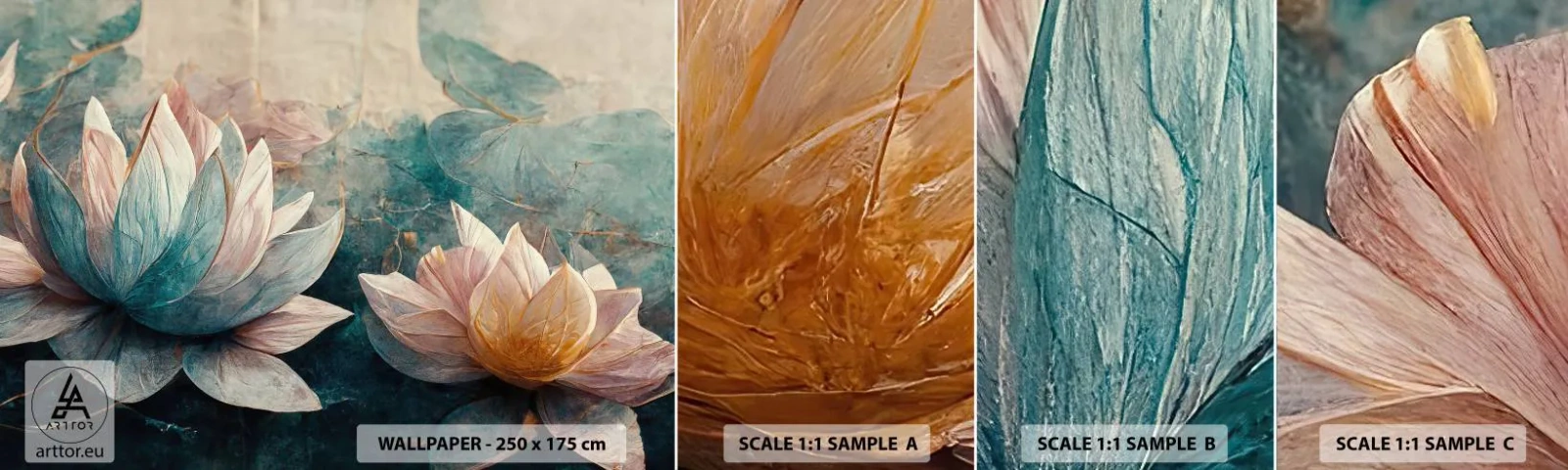 Fototapetenmuster Standard Eco - Seesterne - Blumen, Art Deco, Lotus - 100x30 cm