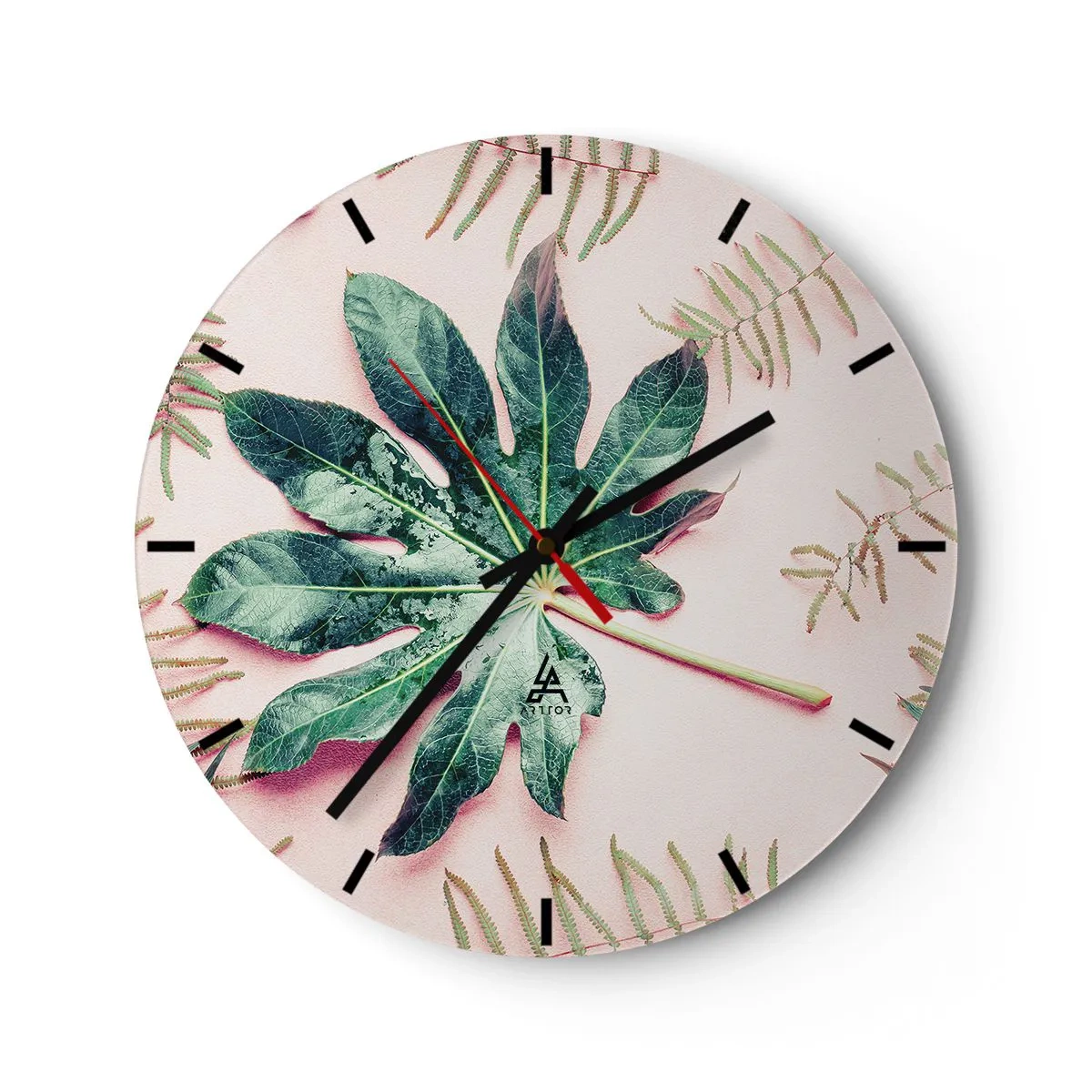 Wanduhr - Glasuhr - Eine Studie von Grün auf einem rosa Hintergrund - 40x40 cm