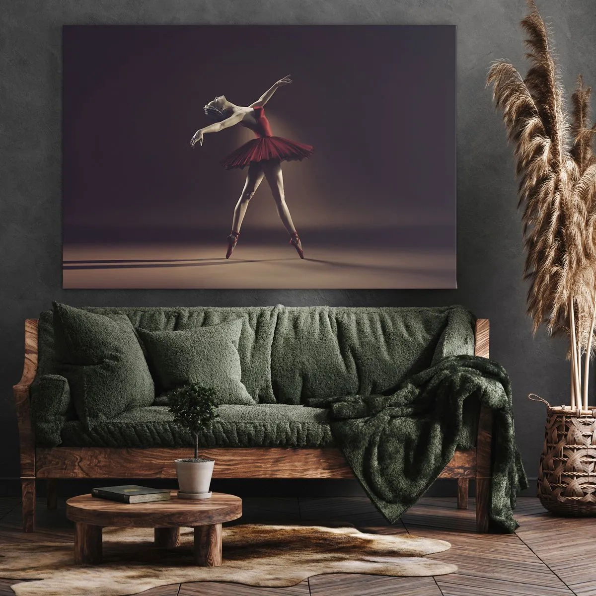 Bild auf Leinwand - Leinwandbild - Eine Balletttänzerin in einem roten Kleid vor dem Hintergrund einer Bühne - 100x70cm - Eine Primaballerina - Moderne Wanddekoration für Wohnzimmer und Schlafzimmer ARTTOR