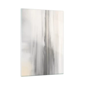 Glasbild - Bild auf glas - Ein zartes, unscharfes Bergpanorama in pastellgrauen Tönen - 50x70cm - Nachdenkliche Distanz - Moderne Wanddekoration für Wohnzimmer und Schlafzimmer ARTTOR