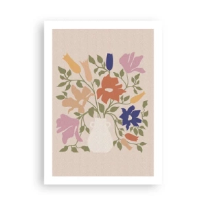 Poster - Ein bunter Blumenstrauß in einer hellen Vase auf beigem Hintergrund - 50x70cm - Zartes Bouquet - Moderne Wanddekoration für Wohnzimmer und Schlafzimmer ARTTOR