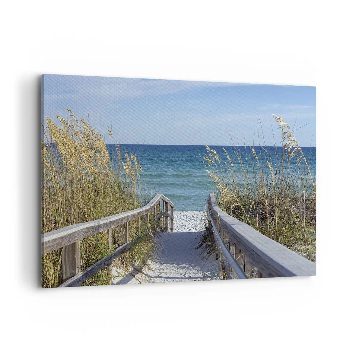 Bild auf Leinwand - Leinwandbild - Weg zum Strand mit Meerblick - 120x80cm - In der Sonne, im Wind - Moderne Wanddekoration für Wohnzimmer und Schlafzimmer ARTTOR