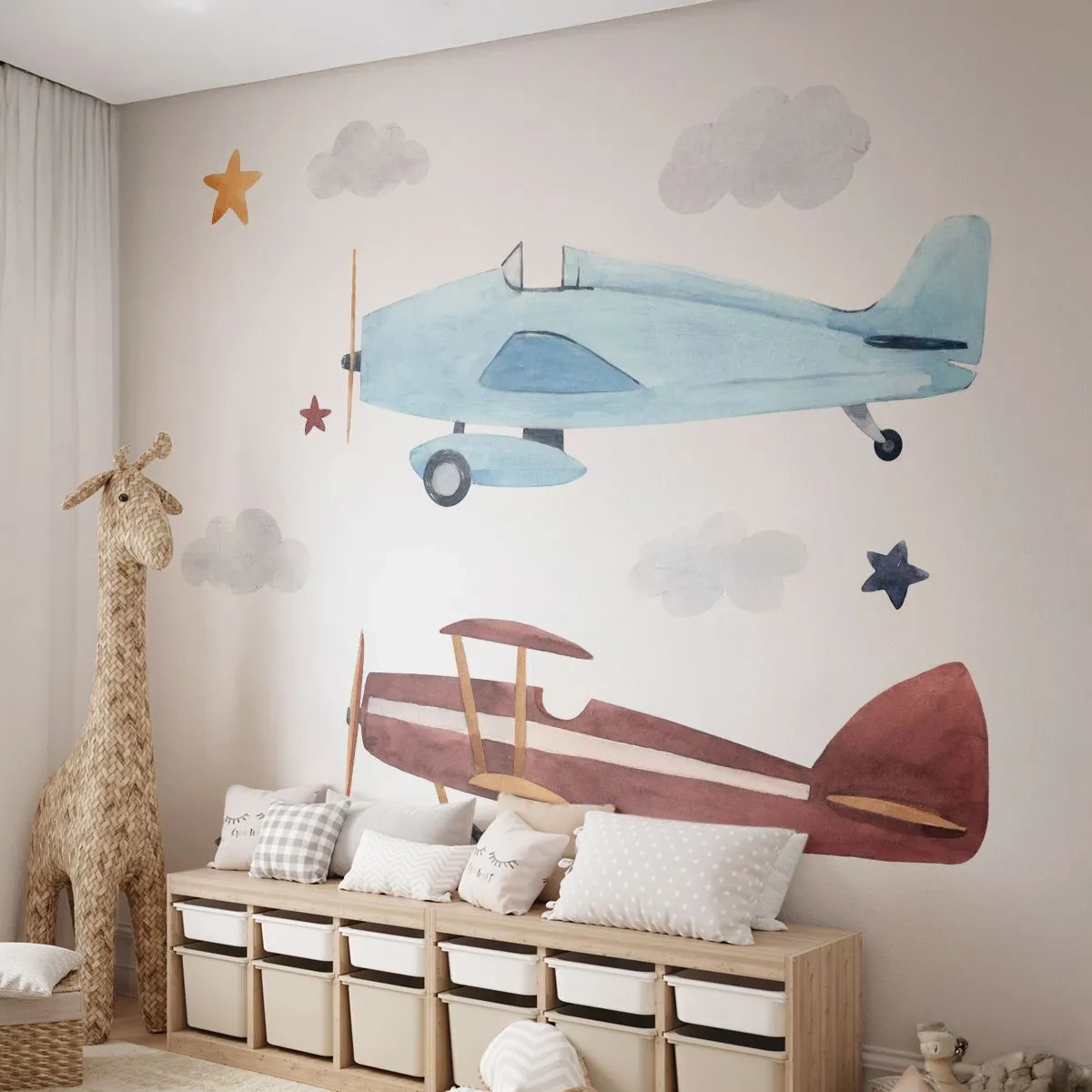 Fototapete Premium Canvas - Wir warten, Herr Pilot! - Flugzeuge, Retro, Kinder - 150x105 cm