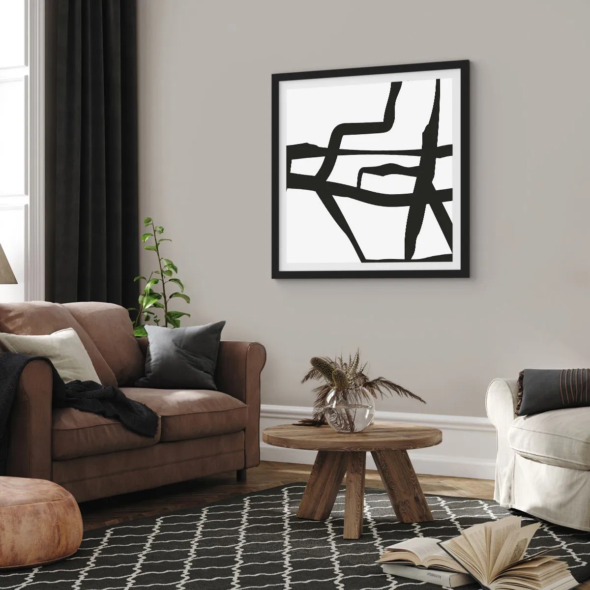 Poster in einem schwarzem Rahmen - Schwarz-Weiß-Design - 60x60 cm