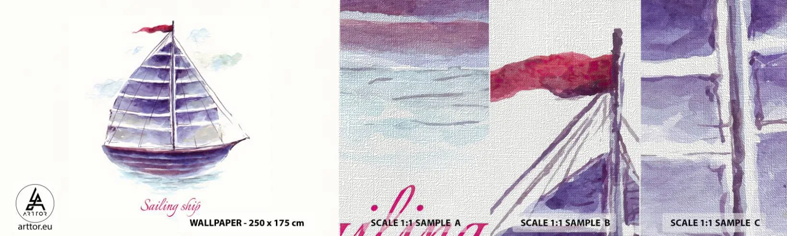 Fototapeten Muster Premium Canvas - Volle Segel und ruhiges Wasser - Segelboot, Strand, Meer - 100x30 cm