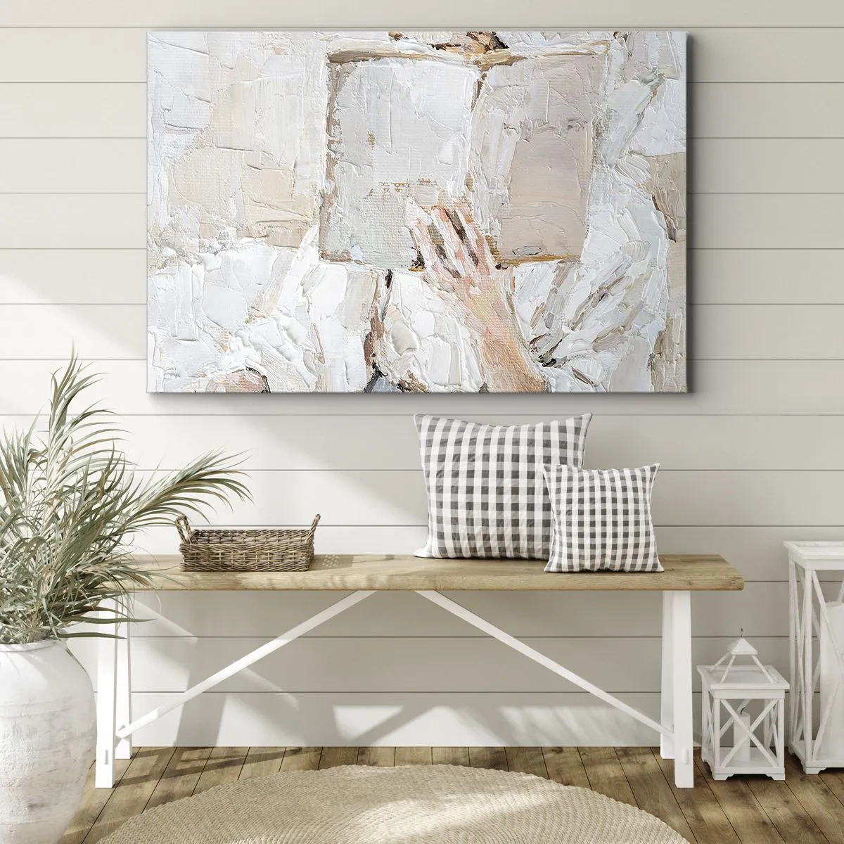 Bild auf Leinwand - Leinwandbild - Ein impressionistisches Gemälde einer Hand, die ein offenes Buch hält. - 100x70cm - In einer anderen Welt - Moderne Wanddekoration für Wohnzimmer und Schlafzimmer ARTTOR