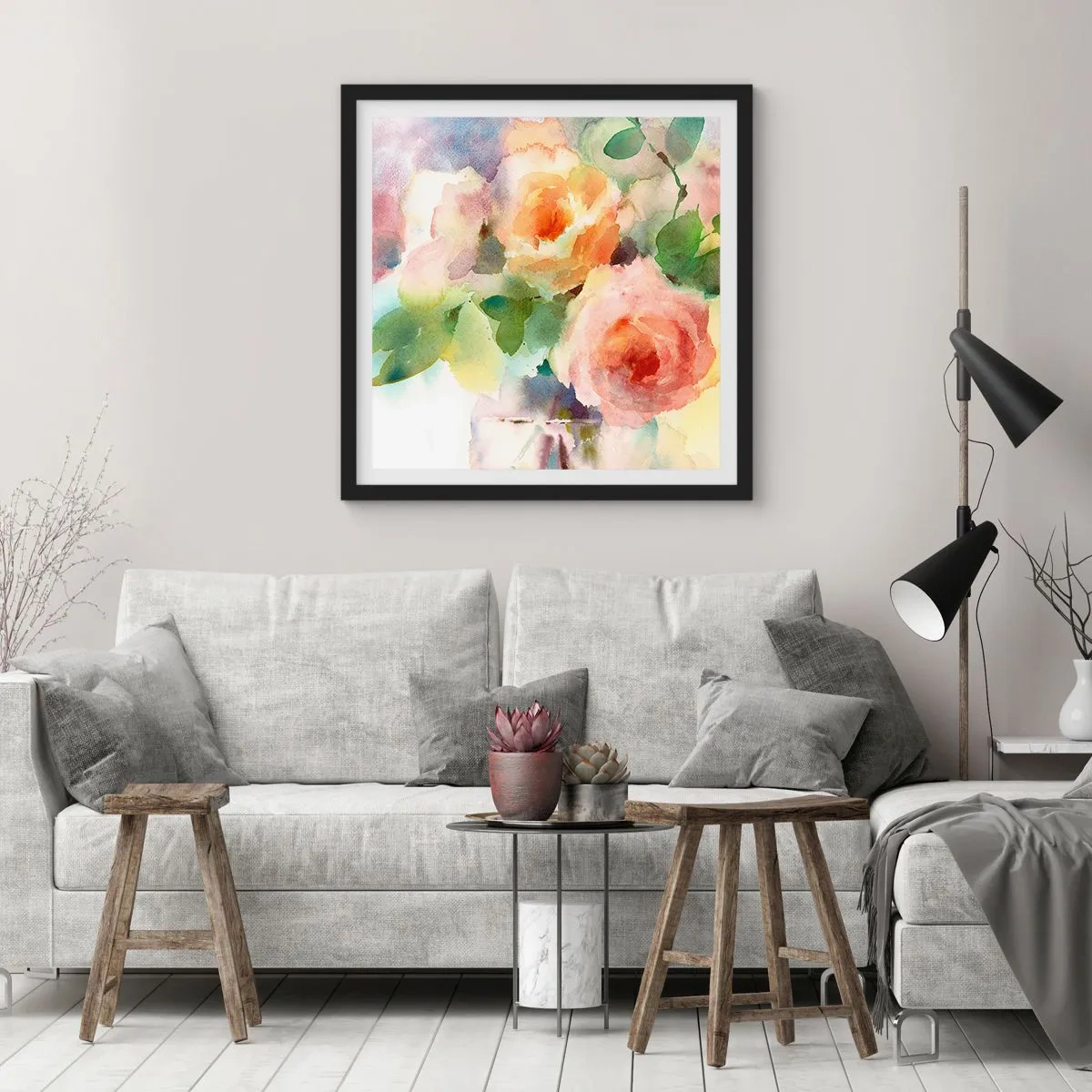 Poster in einem schwarzem Rahmen - Zart wie Aquarell - 60x60 cm