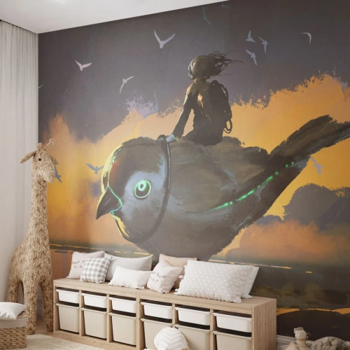 Selbstklebende Fototapete Deluxe Sticker - Ein Stopp auf einer fantastischen Reise - Abstraktion, Vogel, Fantasie - 150x105 cm