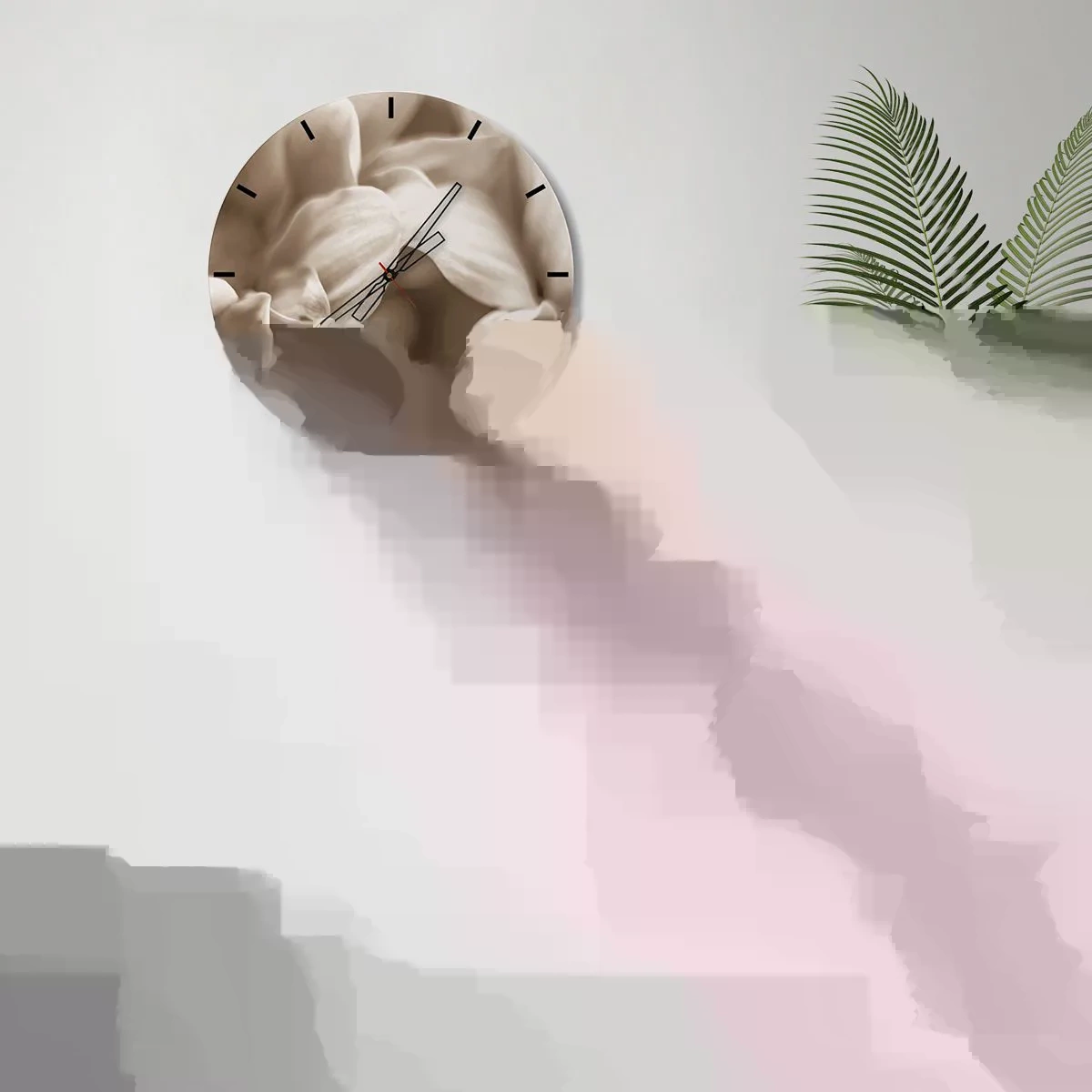 Wanduhr - Glasuhr - Nahaufnahme von cremigen Sepia-Blütenblättern - 30x30cm - So sanft wie ein Lächeln - Moderne Wanddekoration für Wohnzimmer, Küche und Schlafzimmer ARTTOR