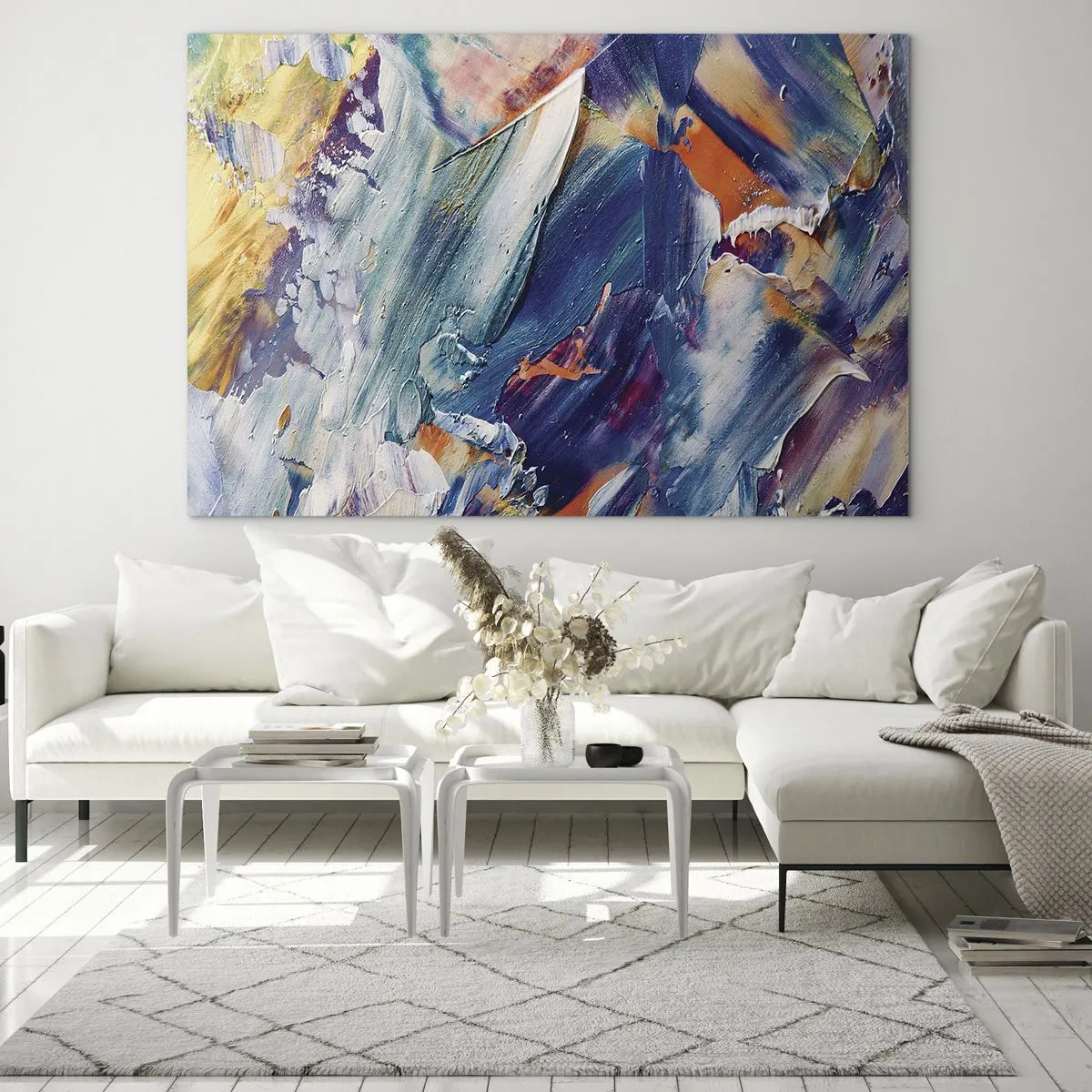 Glasbild - Bild auf glas - Dynamische Abstraktion mit dicken Pinselstrichen - 100x70cm - Farbverwirrung - Moderne Wanddekoration für Wohnzimmer und Schlafzimmer ARTTOR