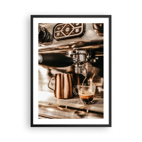 Poster in einem schwarzem Rahmen - Aromatischer Espresso aus der Espressomaschine - 50x70cm - Kaffeeglanz - Moderne Wanddekoration für Wohnzimmer und Schlafzimmer ARTTOR