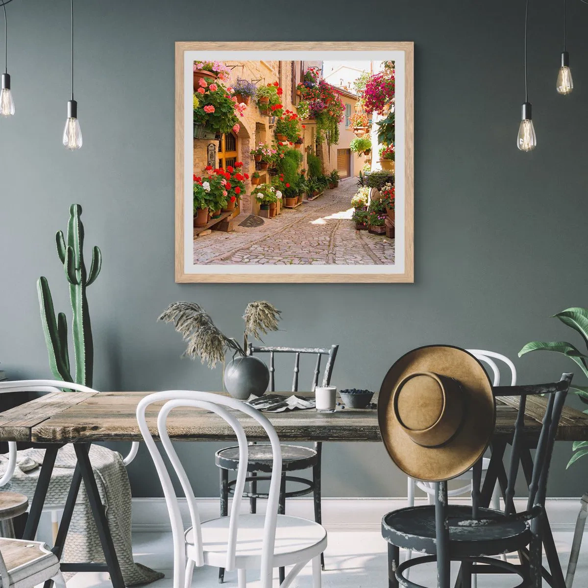 Poster in einem Rahmen aus heller Eiche - In der Flut Blumen - 50x50 cm