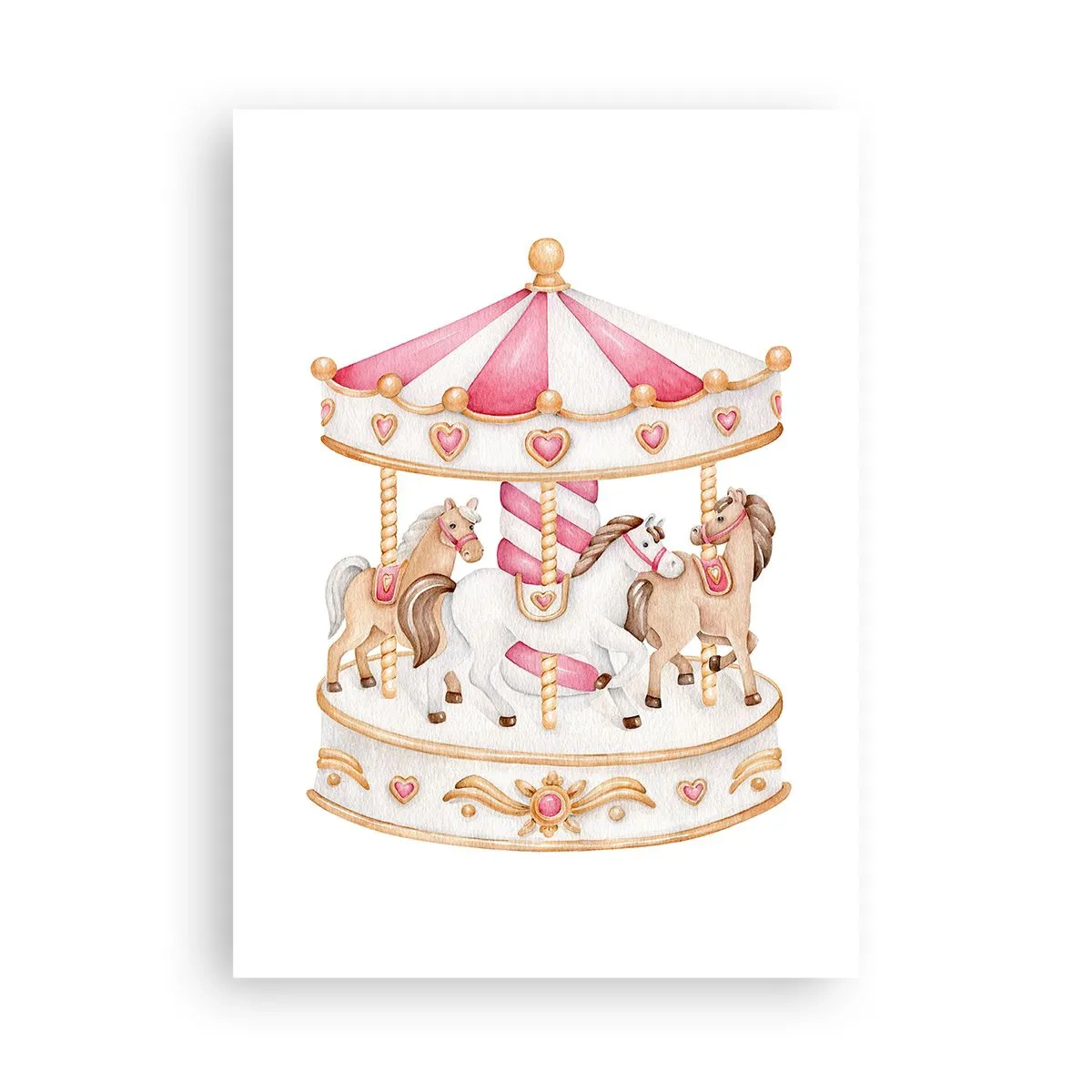 Poster - Aquarellkarussell in Pastelltönen von Rosa - 50x70cm - Süße Welt der Kindheit - Moderne Wanddekoration für Wohnzimmer und Schlafzimmer ARTTOR