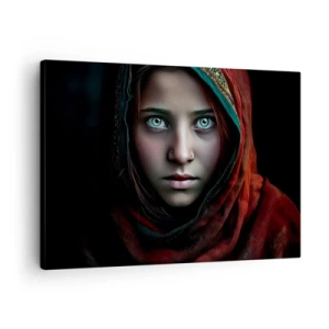 Bild auf Leinwand - Leinwandbild - Porträt einer Frau mit intensivem Blick in warmen Farben - 70x50cm - Prinzessin aus dem Osten - Moderne Wanddekoration für Wohnzimmer und Schlafzimmer ARTTOR