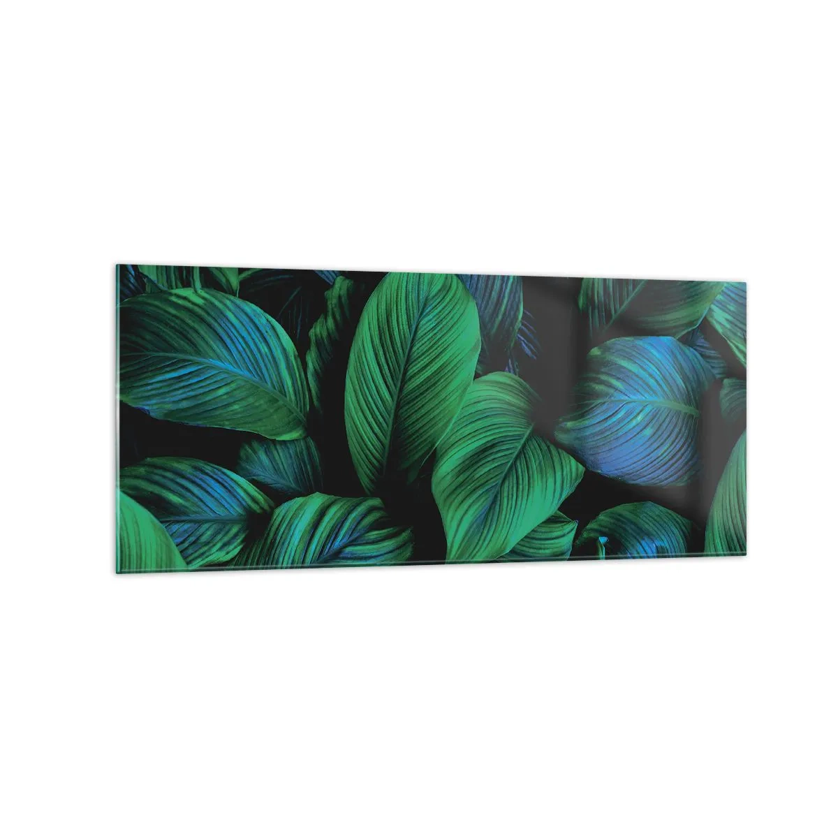 Glasbild - Bild auf glas - Grüne Blätter im minimalistischen Stil - 120x50cm - In der grünen Menge - Moderne Wanddekoration für Wohnzimmer und Schlafzimmer ARTTOR