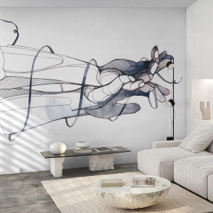 Fototapete Premium Sand - Künstlerische Zeichnung einer Hand mit einer Blume im abstrakten Stil - 100x70cm - Touch-Studie - Moderne Wanddekoration für Wohnzimmer und Schlafzimmer ARTTOR