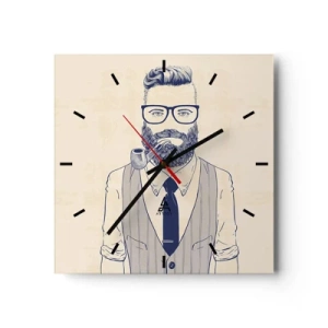 Wanduhr - Glasuhr - Stilisierter Mann mit Bart, Pfeife und Brille - 30x30cm - Fröhlich, maskulin und modisch - Moderne Wanddekoration für Wohnzimmer und Schlafzimmer ARTTOR